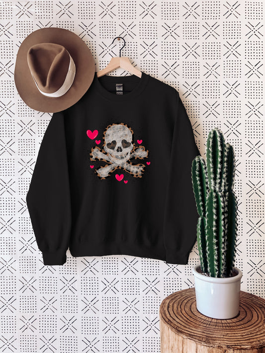 Heart Eyed Skull and Crossbones Sweatshirt,Valentine Skeleton Sweatshirt,Skull Love shirt,Funny Valentines DayGift,Spooky Sweatshirt,vintage