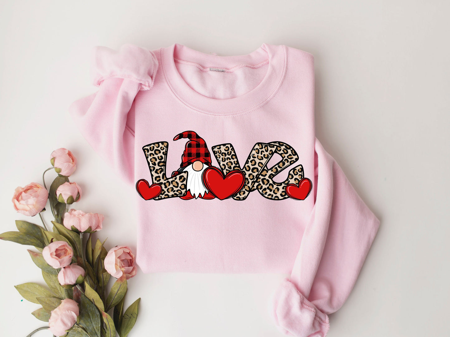 Valentine Gnome sweatshirt,Love Gnome sweatshirt,Valentines Day sweat, Valentine's , Couple Sweat, Gifts for Her, Leopard Love sweat, Gnomie