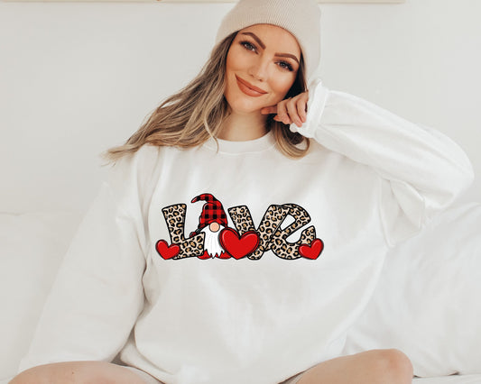 Valentine Gnome sweatshirt,Love Gnome sweatshirt,Valentines Day sweat, Valentine's , Couple Sweat, Gifts for Her, Leopard Love sweat, Gnomie