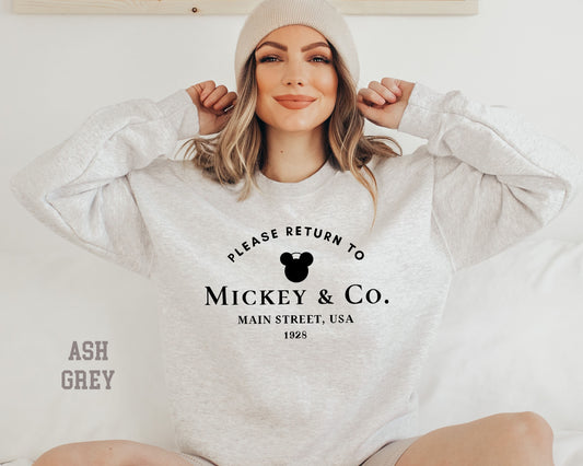 Please Return to Mickey and Co Main Street USA Sweatshirt,Theme Park Vacation Trip Unisex sweat, disneyworld sweater, disneyland sweater