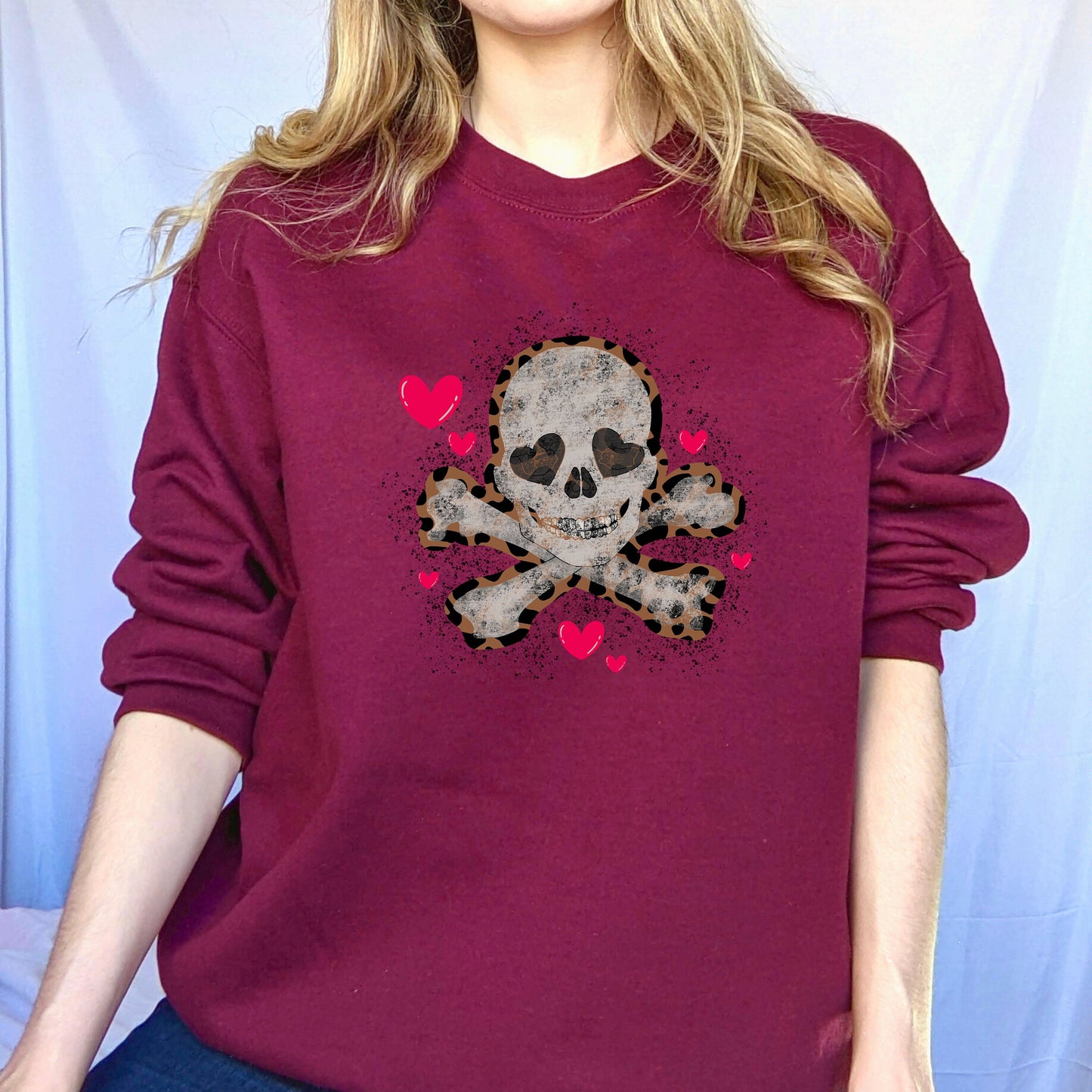 Heart Eyed Skull and Crossbones Sweatshirt,Valentine Skeleton Sweatshirt,Skull Love shirt,Funny Valentines DayGift,Spooky Sweatshirt,vintage