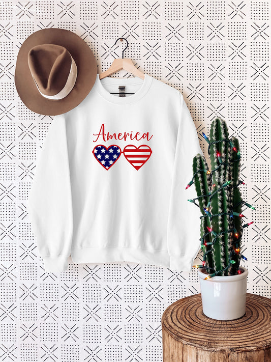 America heart glasses sweatshirt,American Flag Heart Shirt,Usa Flag Shirt,American shirt,4th Of July Shirt,Cute Patriotic Shirt,American tee