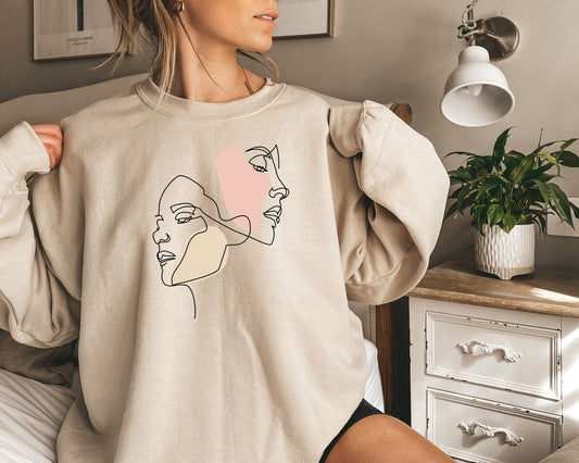 Minimal couple Face Sweatshirt,Abstract Face Sweatshirt,Face Design Shirt,Minimalism tee,Art Face Shirt,woman illustration,Aesthetic Clothes