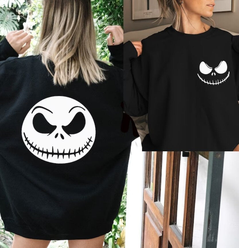 Jack Skellington Sweatshirt, Back and Front Design,Funny Sweatshirt, Halloween Sweat, Christmas Sweatshirt,Nightmare before christmas tshirt