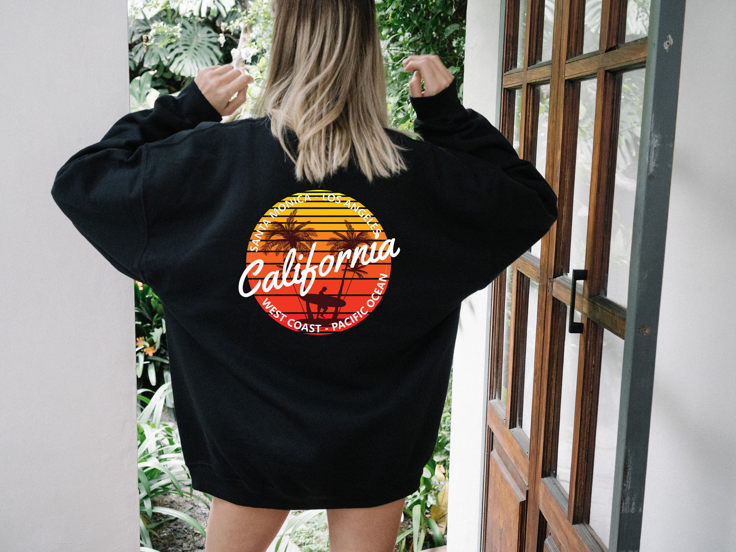 Santa Monica Los Angeles California Weat Coast Pacific Ocean Sweatshirt,Back Desing Sweatshirt-Los Angeles Holiday Shirt-Palm Lover shirt