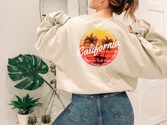 Santa Monica Los Angeles California Weat Coast Pacific Ocean Sweatshirt,Back Desing Sweatshirt-Los Angeles Holiday Shirt-Palm Lover shirt