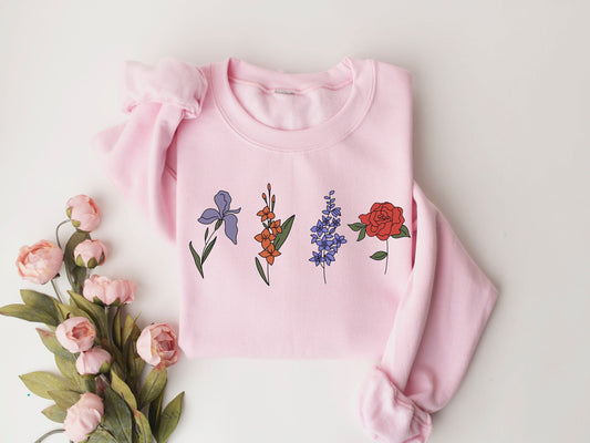 Custom Birth Month Birth Flower Sweatshirt, Sentimental Gift Idea,Gift for Mom, Plant Mama Gift, Gift for Grandmother, Cute Flower Shirt