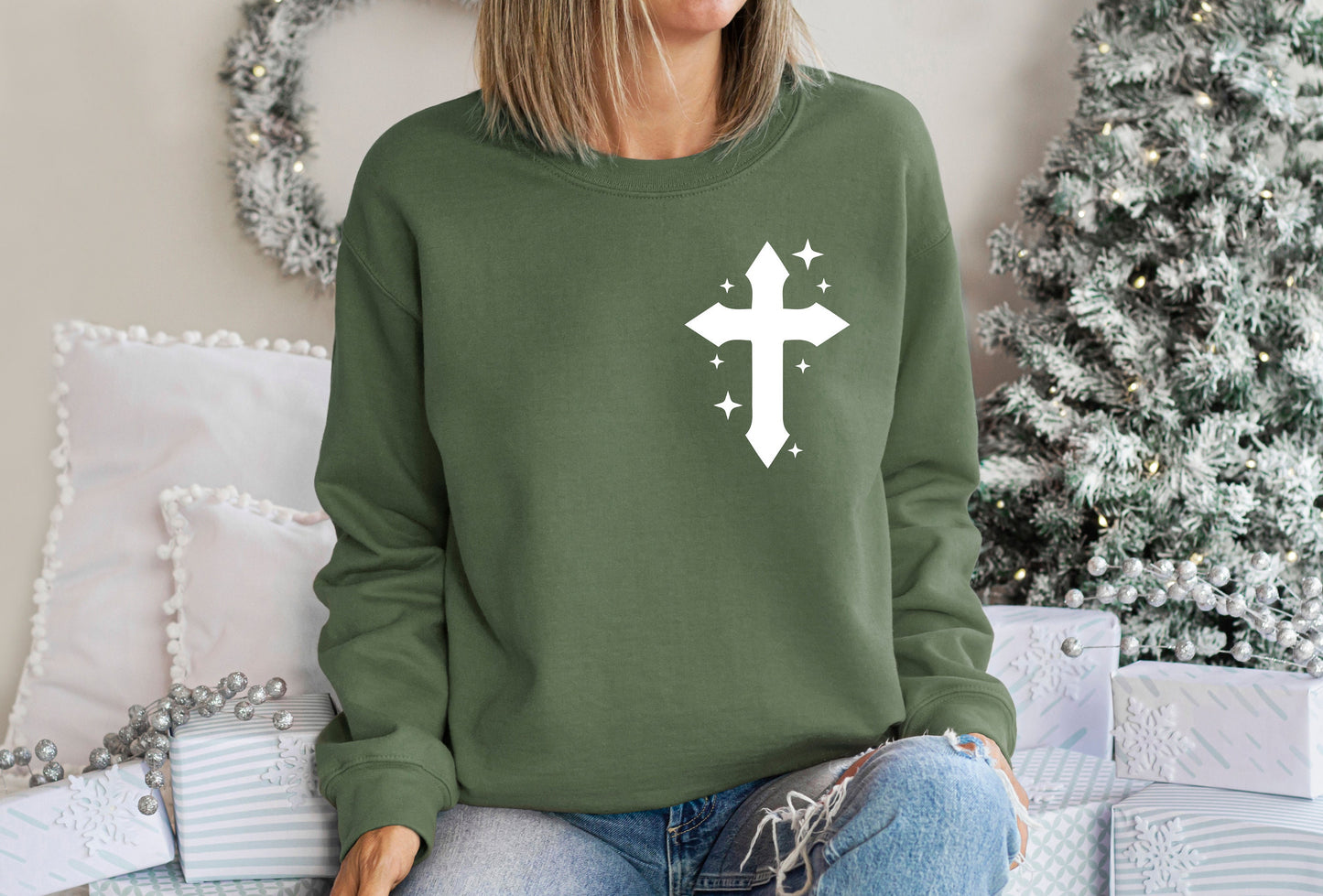 Pocket Cross Sweatshirt, Faith Cross Shirt, Christian Gift, Religious Shirt, Vertical Cross Tee, Christian Gift, Faith Gift, God sweatshirt