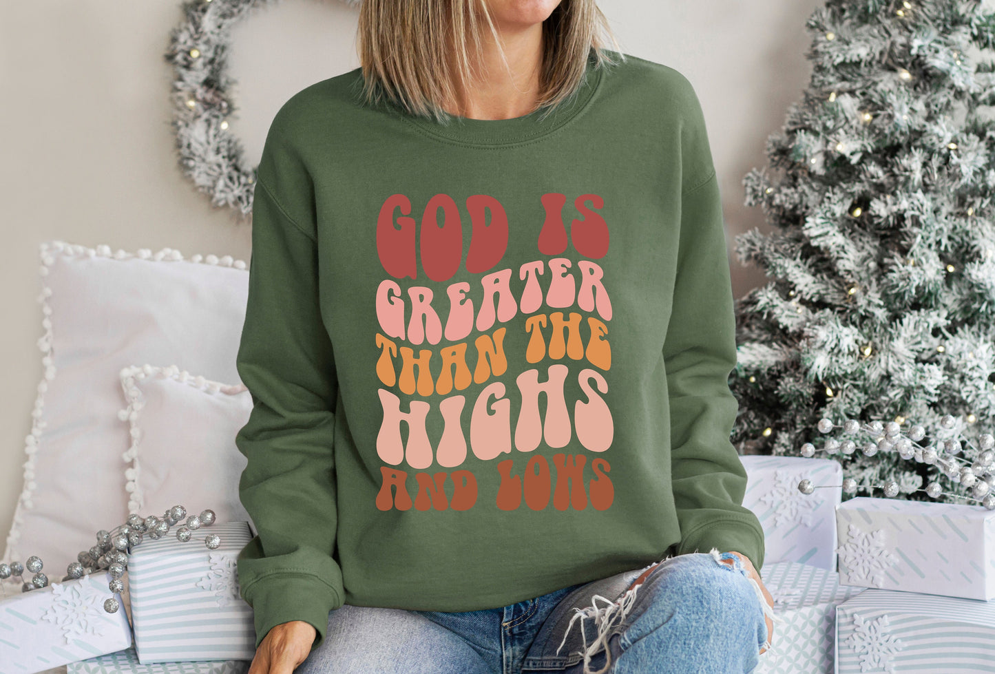 God is Greater Than the Highs and Lows Sweatshirt,Christian Sweatshirt Faith Sweatshirt, Religious Sweatshirt, Jesus Sweatshirt