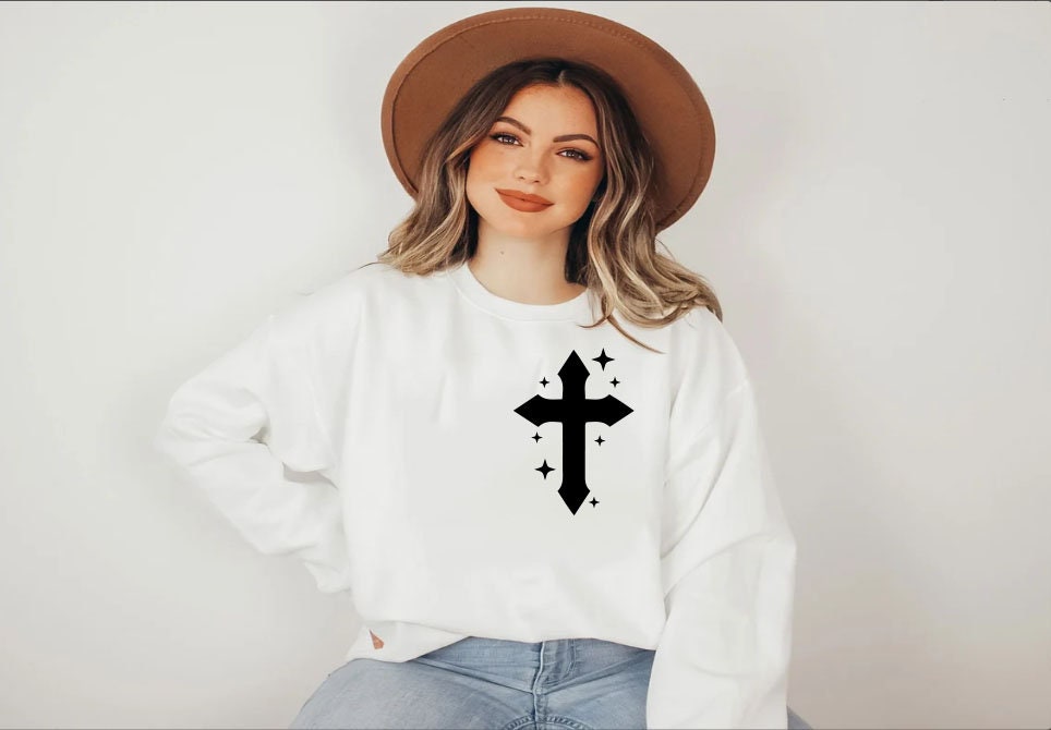 Pocket Cross Sweatshirt, Faith Cross Shirt, Christian Gift, Religious Shirt, Vertical Cross Tee, Christian Gift, Faith Gift, God sweatshirt