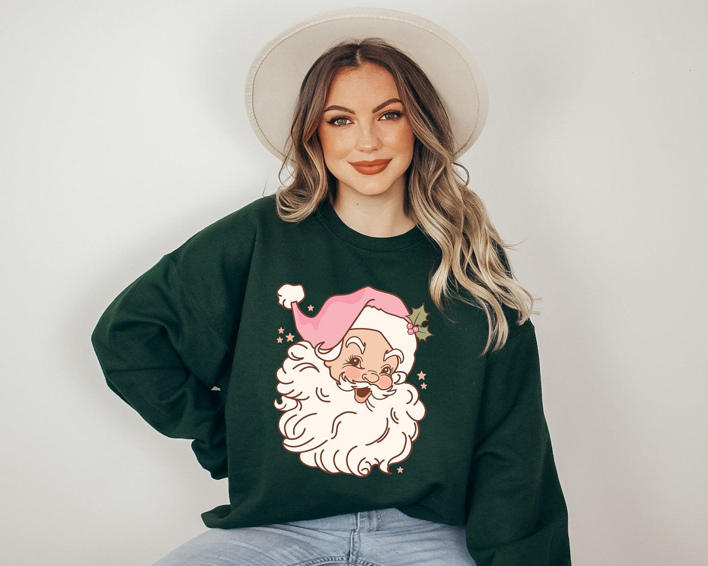 Pink Retro Santa Sweatshirt,Women Christmas Santa Shirt,Cute Vintage Santa Shirt,Classic Christmas Shirt,Christmas Sweatshirt,Christmas Tee