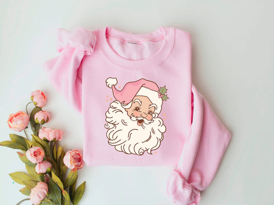 Pink Retro Santa Sweatshirt,Women Christmas Santa Shirt,Cute Vintage Santa Shirt,Classic Christmas Shirt,Christmas Sweatshirt,Christmas Tee