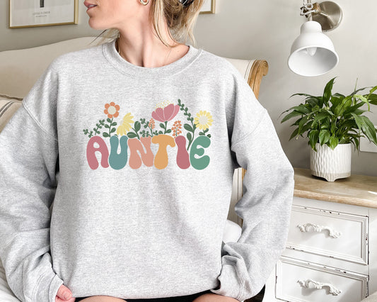 Groovy Wildflowers Auntie Sweatshirt,Auntie Sweatshirt, Gift For Aunt, Auntie Gift,Aunt Shirts