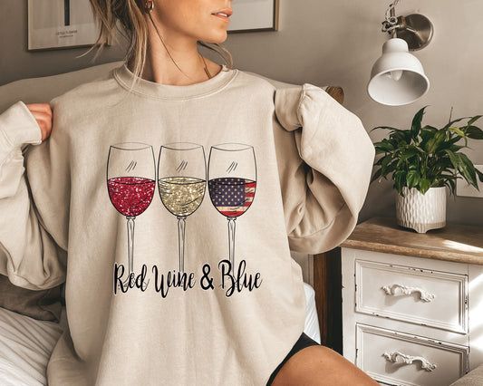 Red Wine and Blue Sweatshirt,4th of July Gift,Independence Day Shirt,Gift For Women,American Flag Shirt,Red White Blue Shirt,USA Flag Shirt