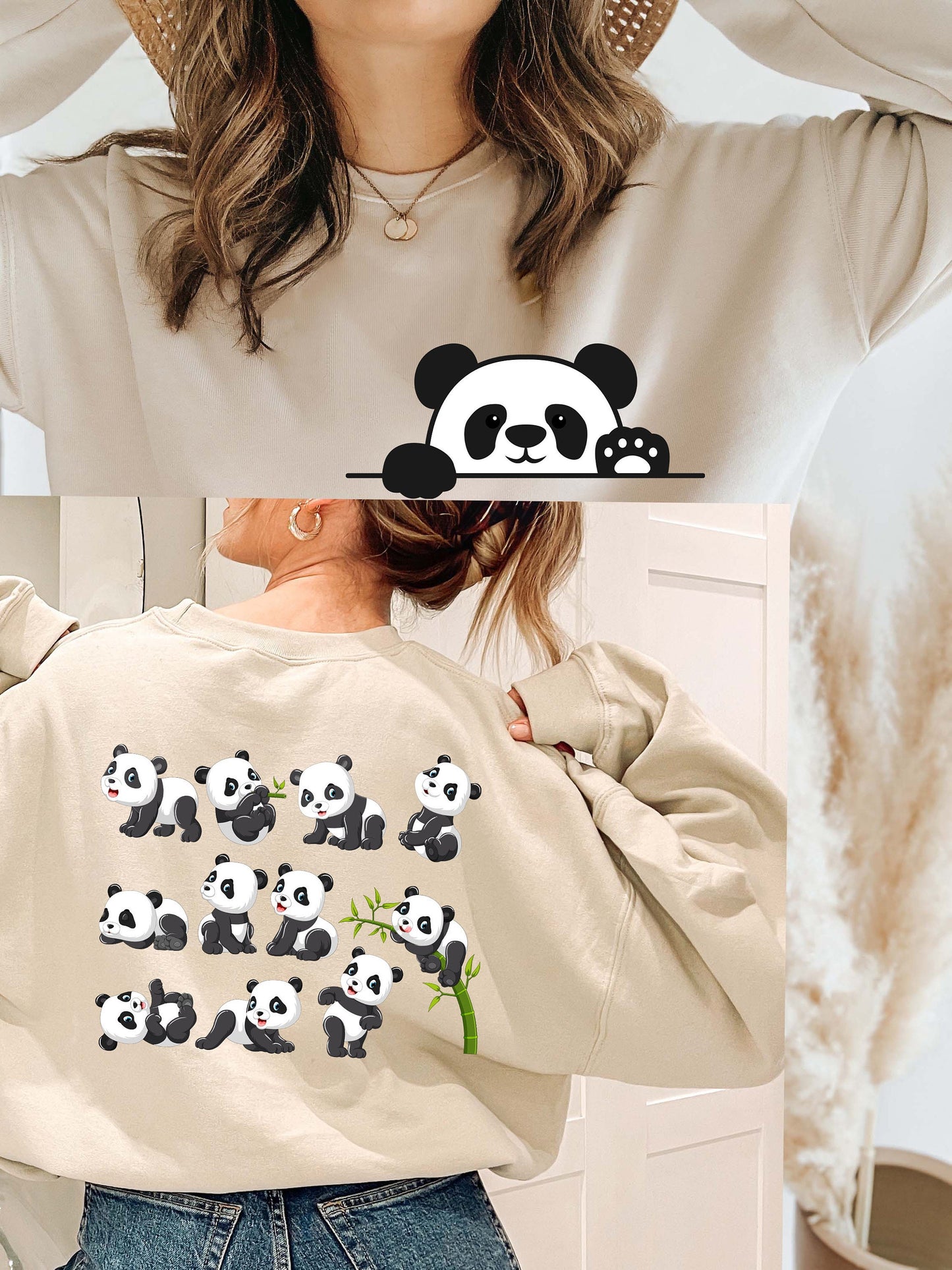 Panda Sweatshirt,Back And Front Sweatshirt,Cute Pandas Shirt,Vintage Panda Outfit,Panda Lover Gift, Funny Panda Sweatshirt,Panda Shirt