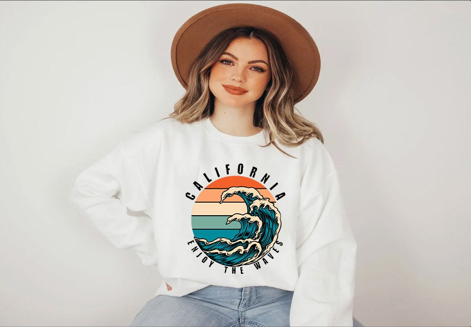 California Enjoy The Waves Sweatshirt,Vintage California Shirt,Beach Waves Shirt, Waves Shirt, Summer Shirt,Summer Trip Shirt,