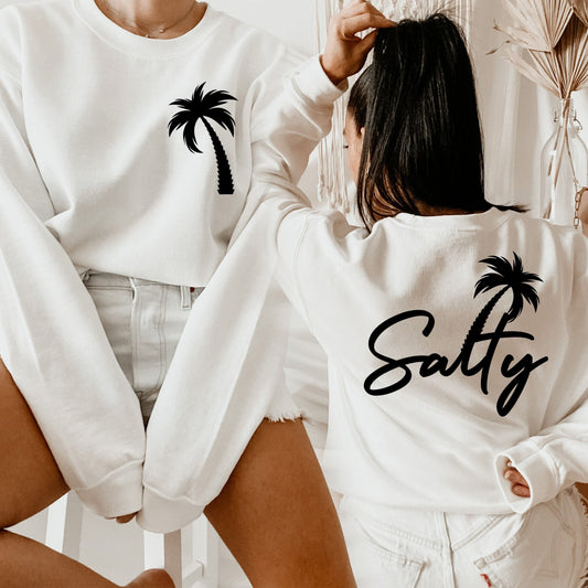 Salty And Palm Tree Sweatshirt,Back And Front Sweatshirt Beach Sweatshirt ,Funny Salty Shirt ,Beach Palm Tshirt-Salty Tee-Summer T-Shirt