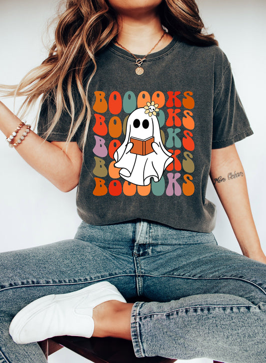 Comfort Colors Boooks Shirt, Halloween Shirt, Librarian Sweatshirt, Book Lovers Halloween Gift, Ghost Shirt, Halloween Party Teacher tshirt,