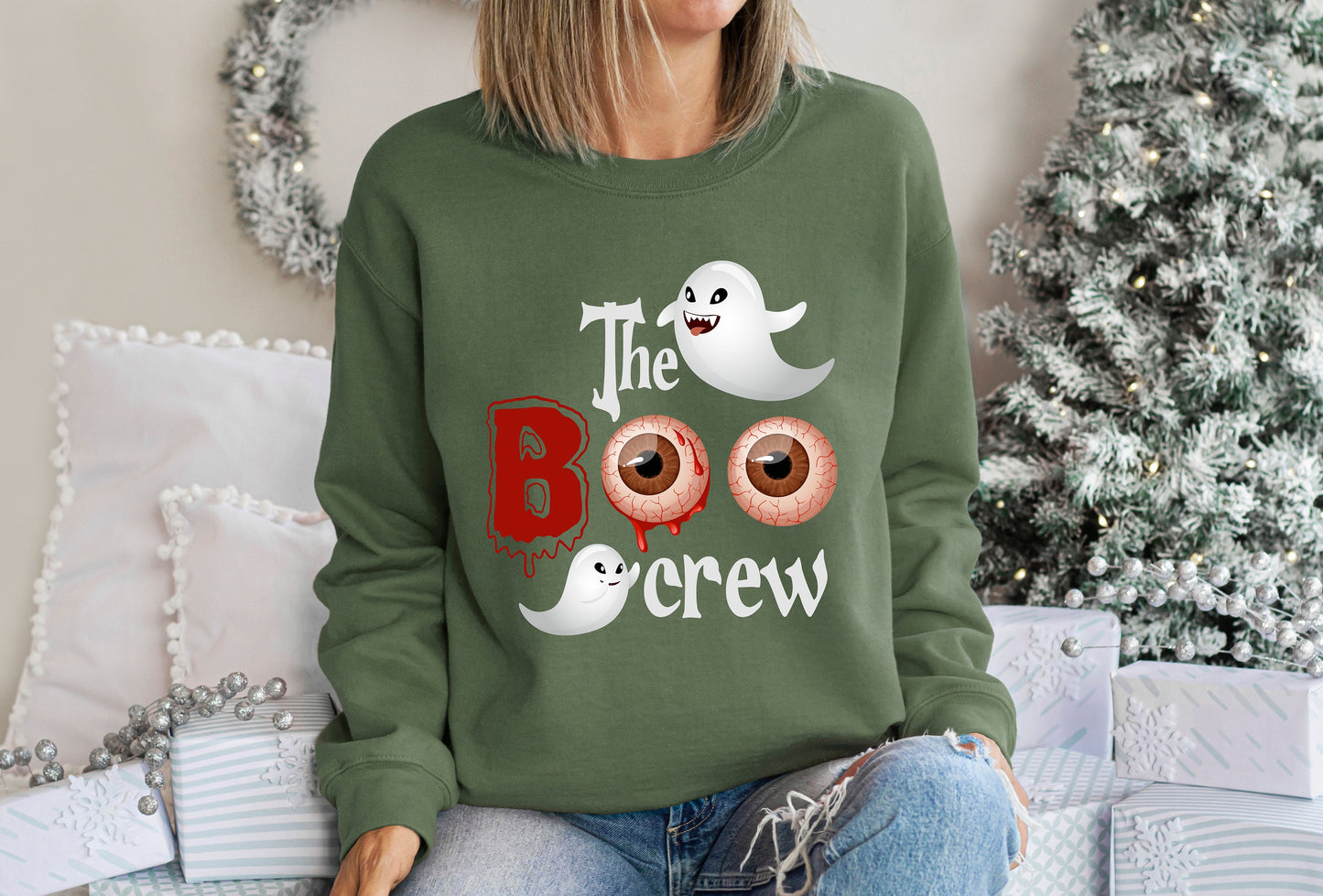 Halloween The Boo Crew Sweatshirt, Funny Halloween Tee, Halloween T-shirt, Boo Shirt, Spooky Eyes Pullover, Gift for Halloween