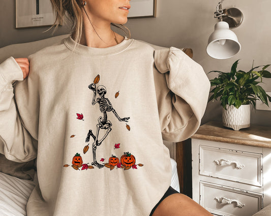 Pumpkin Skeleton Halloween Sweatshirt,Halloween Sweatshirt, Fall Season Sweater For Women, Skeleton Halloween Shirt,Halloween Shirt,