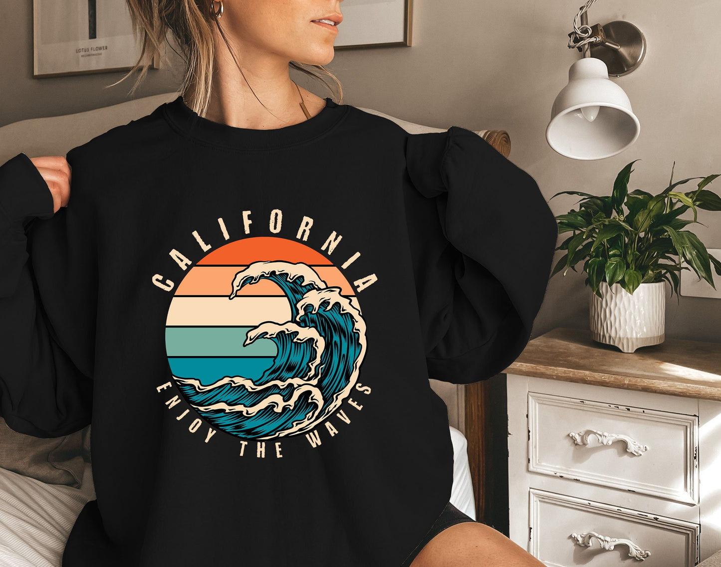 California Enjoy The Waves Sweatshirt,Vintage California Shirt,Beach Waves Shirt, Waves Shirt, Summer Shirt,Summer Trip Shirt,