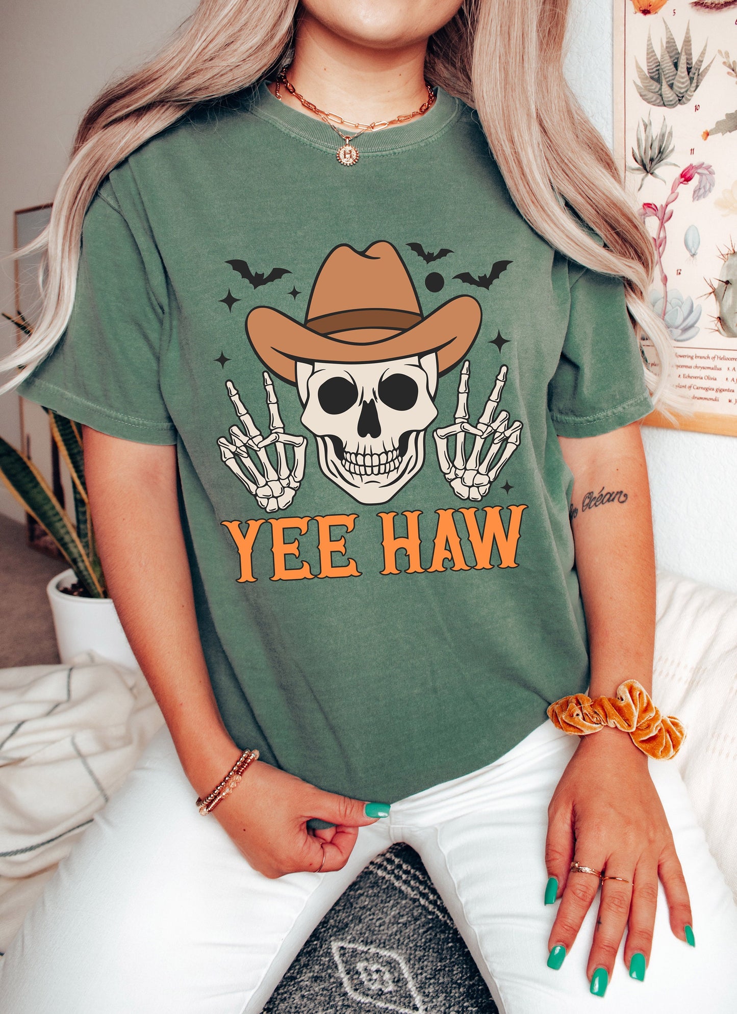 Comfort Colors Yee Haw Halloween Shirt, Halloween Skeleton Shirt, Retro Western Sweatshirt, Halloween shirts, Fall Sweatshirt,Halloween Gift