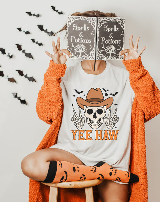 Comfort Colors Yee Haw Halloween Shirt, Halloween Skeleton Shirt, Retro Western Sweatshirt, Halloween shirts, Fall Sweatshirt,Halloween Gift