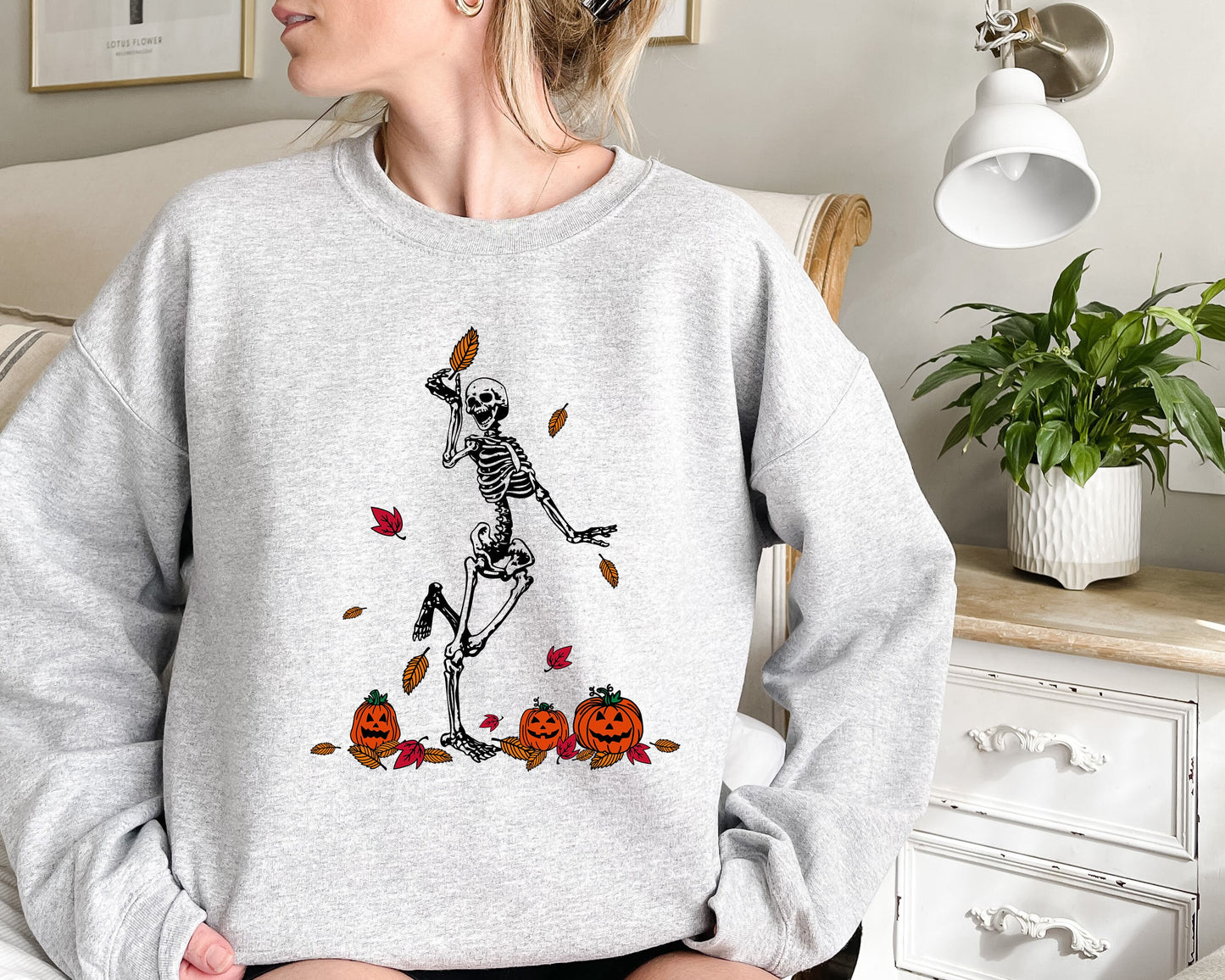 Pumpkin Skeleton Halloween Sweatshirt,Halloween Sweatshirt, Fall Season Sweater For Women, Skeleton Halloween Shirt,Halloween Shirt,