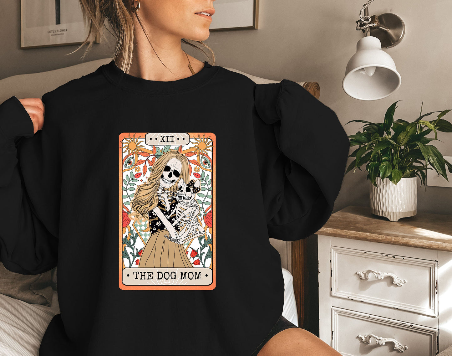 Tarot Card Sweatshirt,Dog Mom Shirt,Skeleton Tarot Card,Gift for Mom,Dog Lover Shirt,Skeleton Tarot Shirt,Halloween Shirt Halloween sweat