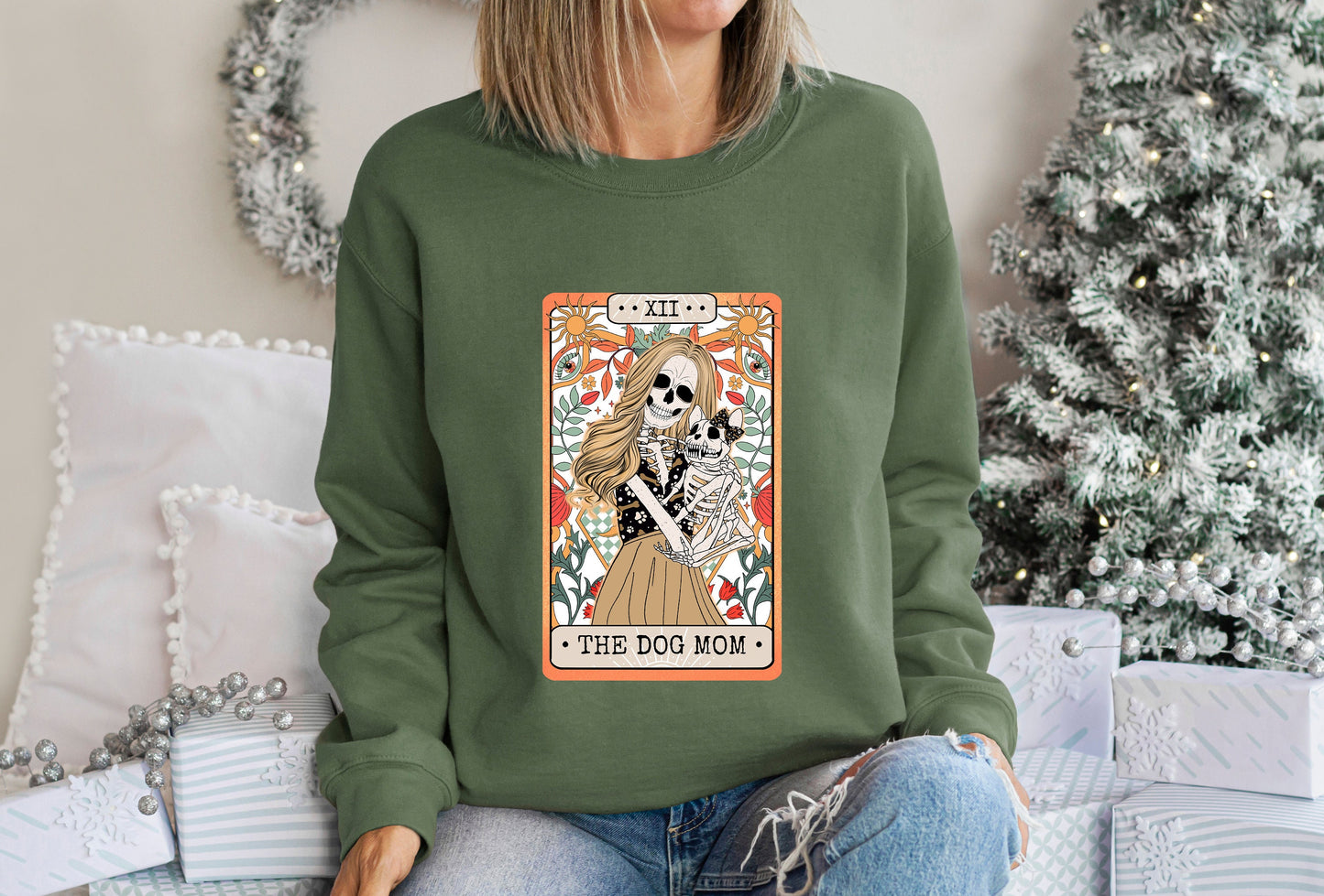 Tarot Card Sweatshirt,Dog Mom Shirt,Skeleton Tarot Card,Gift for Mom,Dog Lover Shirt,Skeleton Tarot Shirt,Halloween Shirt Halloween sweat