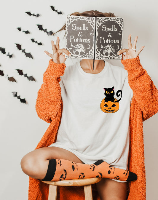 Comfort Colors Pocket Pumpkin Cat Shirt,Halloween Sweatshirt,Funny Halloween Shirt,Halloween Shirt,Halloween pumpkin Shirt,Cat Lover Shirt