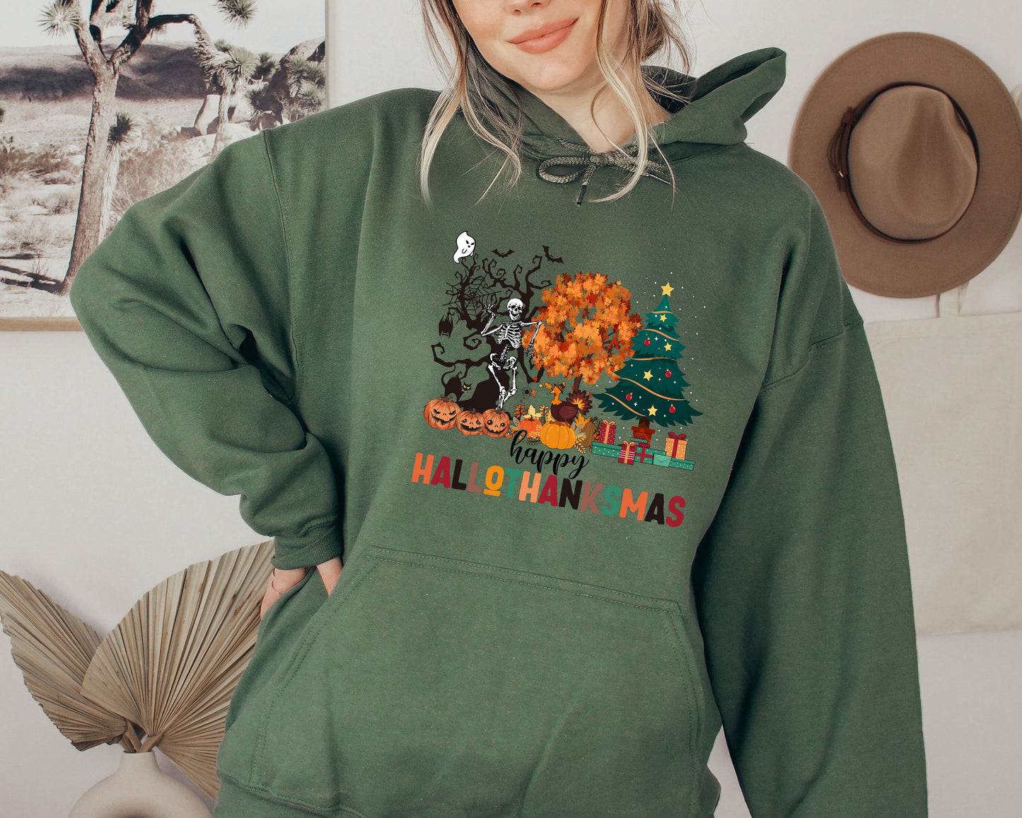 Happy Hallothanksmas Hoodie ,Halloween Shirt,Thanksgiving Shirt,Christmas Shirt,Winter Clothing,Cute Hallothanksmas,Holiday Sweatshirts