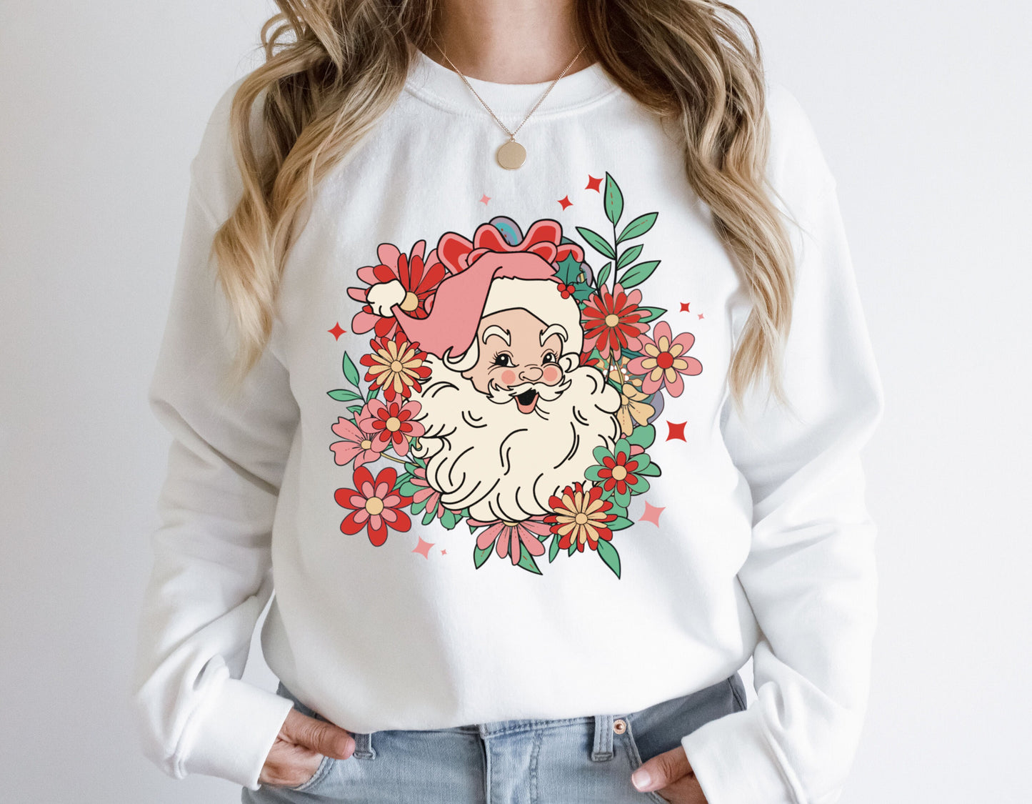 Flower Santa Sweatshirt,Christmas Shirt,Santa Shirt,Christmas Gifts,Retro Santa Sweatshirt,Vintage Santa Shirt,Santa Gift,Holiday Clothing