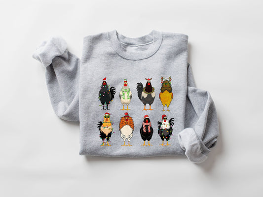 Cute Christmas Chickens Sweater,Christmas Farm Animal Sweatshirt,Chickens Lover Sweat,Christmas Crewneck,Holiday Sweatshirt,Christmas Lights