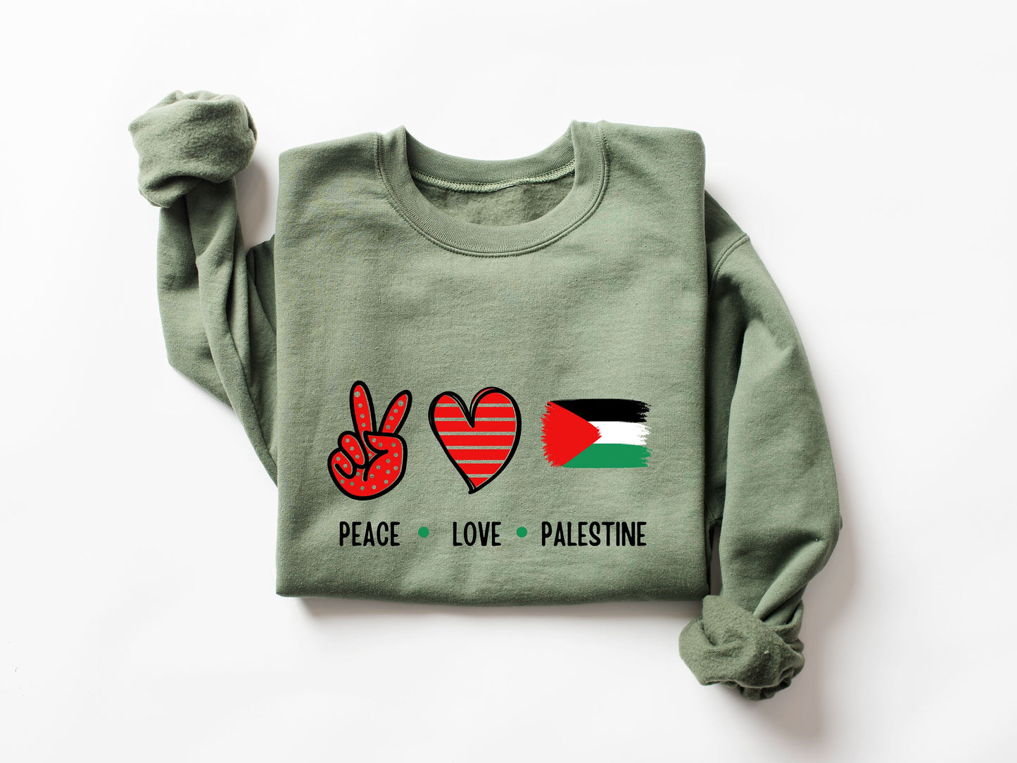 Peace Love Palestine Sweatshirt, Palestine Hoodie, Activist Sweatshirt, Palestine Shirt, Human Rights Sweater, Protest Sweatshirt, Palestine