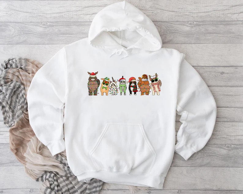 Cats Christmas Hooodıe, Meowy Christmas Shirt, Cat Lovers Xmas Sweater, Christmas Cat Owner Sweatshirt, Christmas Gifts,XMAS Shırt,Chrıstmas