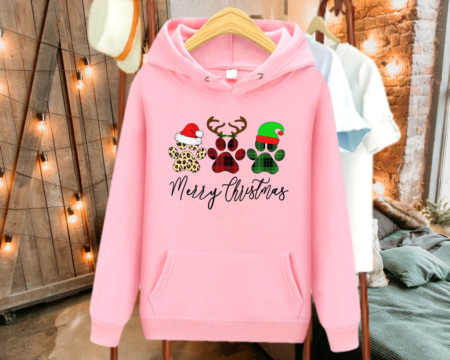 Merry Christmas Paws Hoodıe,Xmas Hoodıe,Christmas Sweatshirt, Paws Sweatshirt,Christmas Dog Sweater,Buffalo Plaid,Christmas Dog Shirts,XMAS