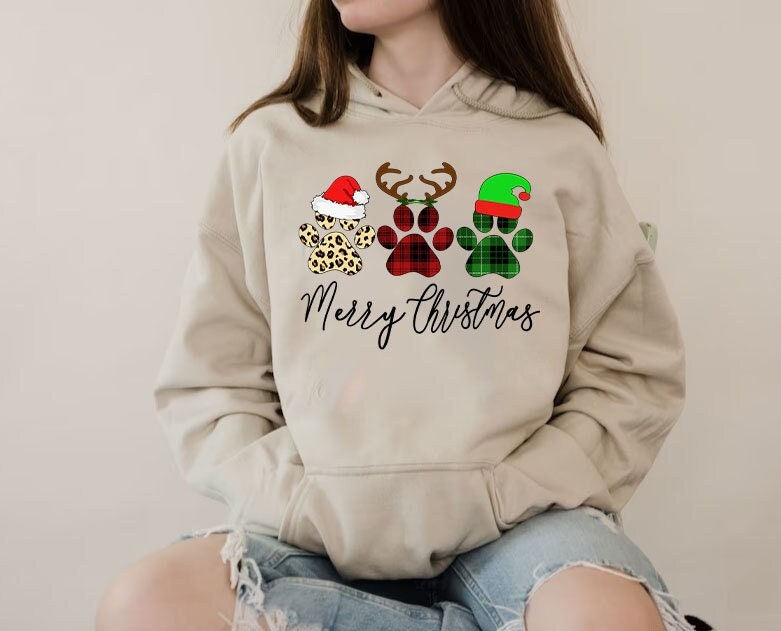 Merry Christmas Paws Hoodıe,Xmas Hoodıe,Christmas Sweatshirt, Paws Sweatshirt,Christmas Dog Sweater,Buffalo Plaid,Christmas Dog Shirts,XMAS